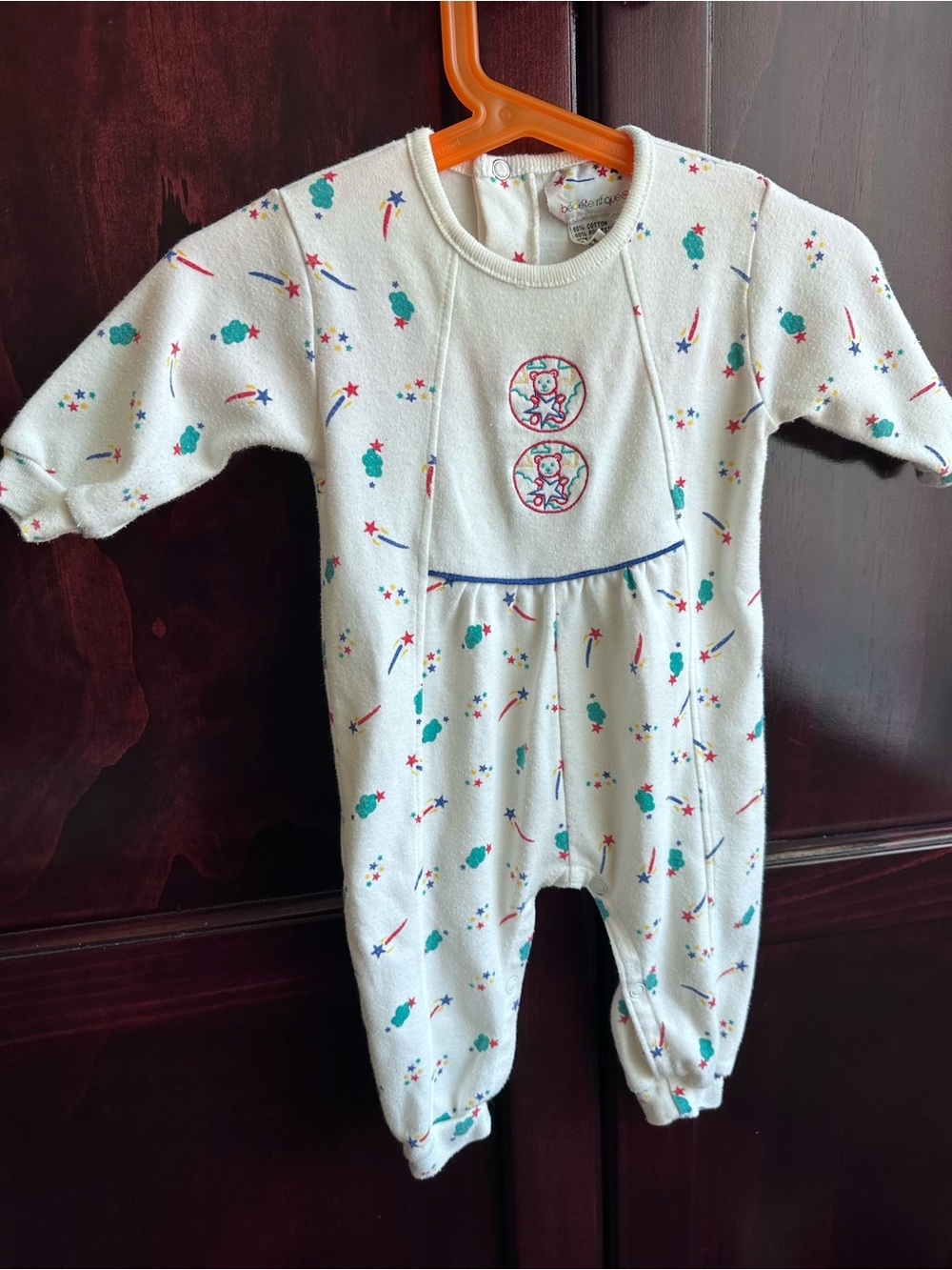 Vintage Printed Baby One-Piece with Playful Teal & Red Accents - Picture 4 of 8